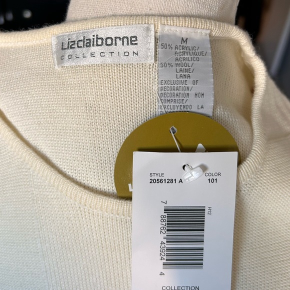 NWT Liz Claiborne Wool Acrylic Beaded Snowflake Cream Ecru Sweater Size Medium - Picture 14 of 16